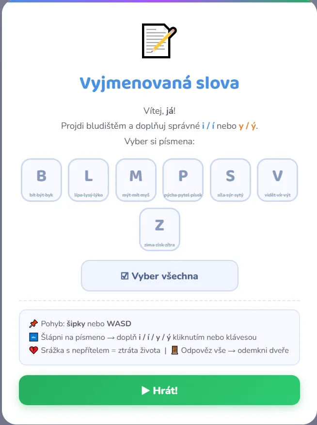 Náhled hry Vyjmenovaná slova 4